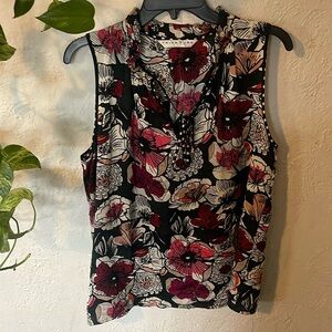Trina Turk Floral Sleeveless Top - Black, Red, Pink Silk